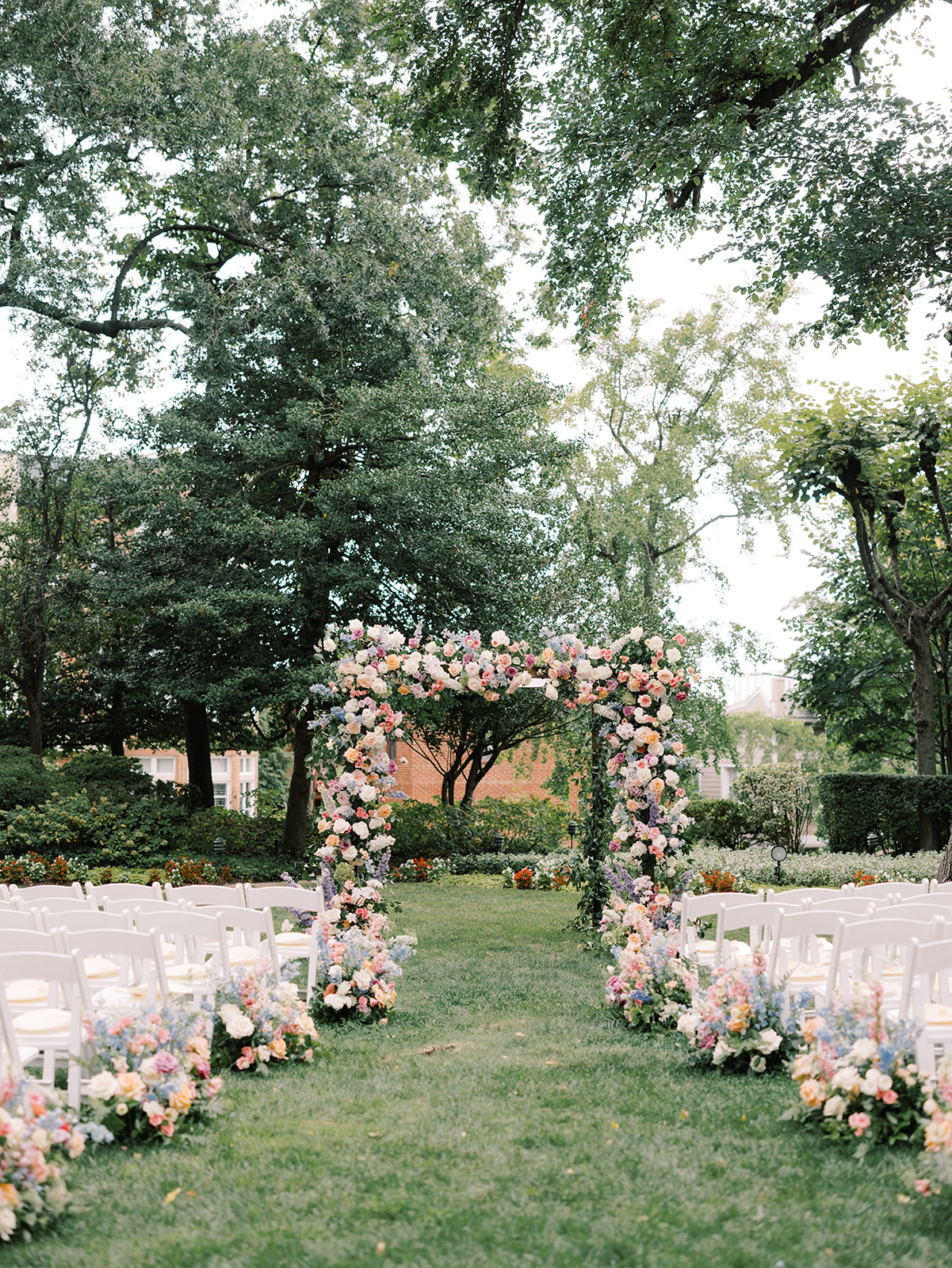 Exterior wedding ceremony setup at Meridian House in Washington DC. 
